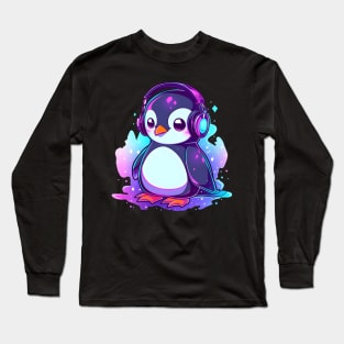 Cool Penguin With Headphones Long Sleeve T-Shirt